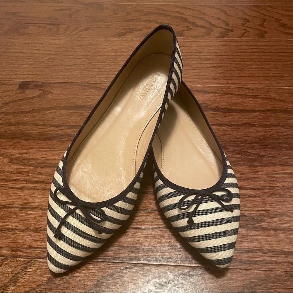 J. Crew navy blue striped pointed flats, size 6.5